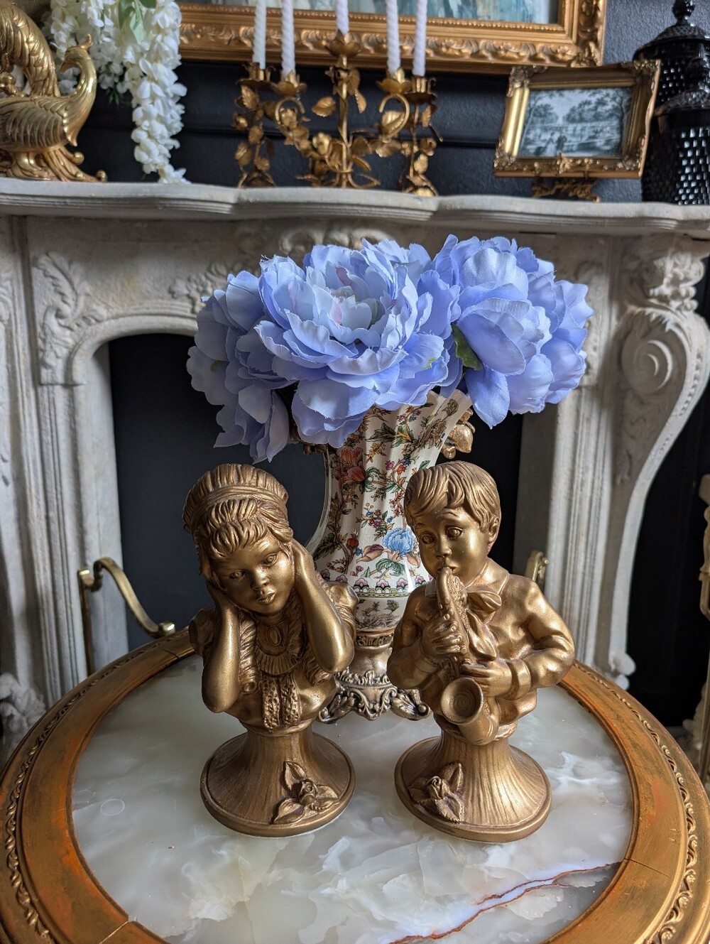 Vintage Gold Boy and Girl Bust Statues, "Music to my Ears" Kendrick Corp 1971,
